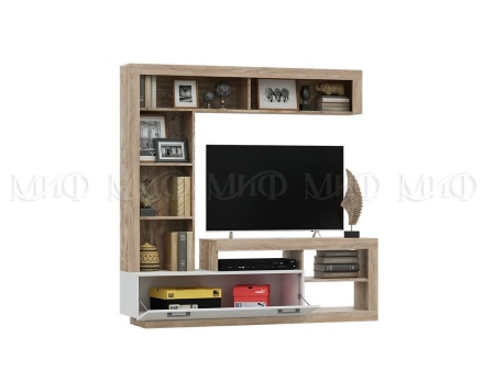 Стенка Апаста (Ш-1705 x В-1705 x Г-416 мм)/Дуб Сонома/Белый Глянец