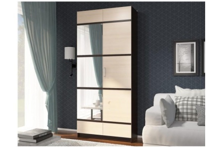 Шкаф Эва ШК-024 с ПВХ декором и зеркалом (Ш-910 х В-2050 х Г-385 мм) Венге/Дуб Молочный 