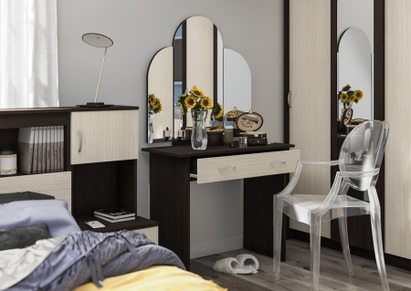 Спальный Гарнитур Баcя с Прикроватным Блоком ЛДСП (Венге/Ясень Шимо Светлый)