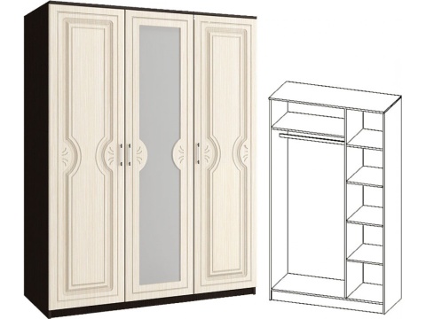 Шкаф Зара 3-х Створчатый МДФ ЗШ-03 (1,5х2,02х0,51)/Разные Цвета  Шкаф Зара 3-х Створчатый МДФ ЗШ-03 (1,5х2,02х0,51)/Разные Цвета