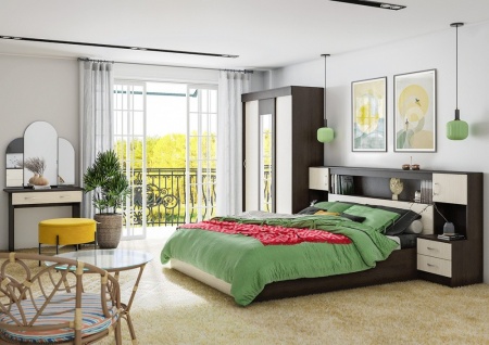 Спальный Гарнитур Баcя с Прикроватным Блоком ЛДСП (Венге/Ясень Шимо Светлый)