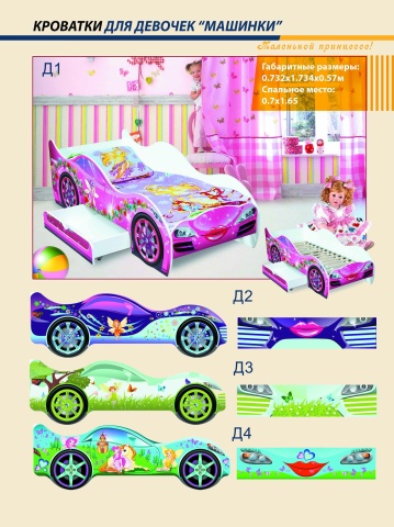 Кровать-Машинка с Ящиком и Матрасом в Подарок для Девочек Кровать-Машинка с Ящиком и Матрасом в Подарок для Девочек