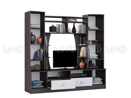 Гостиная Жасмин МДФ №2 Венге/Белый Глянец (Ш-3400 × В-2200 × Г-520 мм)