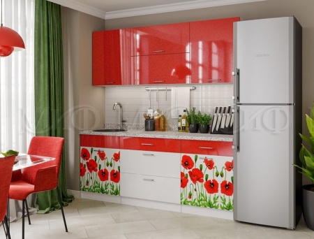 Кухонный Гарнитур Маки Красные Фотопечать МДФ 1,8 м.
