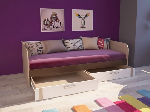 Кровать "Волкер" с ящиками М 13 Ясень Шимо Светлый + Белый/Арабика Кровать "Волкер" с ящиками М 13 Ясень Шимо Светлый + Белый/Арабика