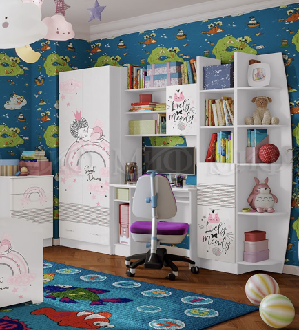 Стенка Принцесса-1 (Ш-2550 x Г-520 х В-2000 мм)Белый/Фотопечать 