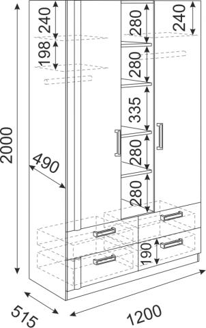 Шкаф "Волкер" 3-секционный М 2 (Ш-1200 х Г-515 х В-2000 мм) Шкаф "Волкер" 3-секционный М 2 (Ш-1200 х Г-515 х В-2000 мм)