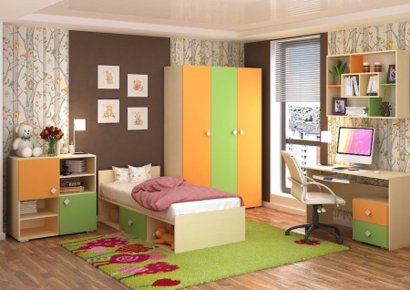 Детский Гарнитур Светофор Беленый Дуб/Оранж/Авокадо Детский Гарнитур Светофор Беленый Дуб/Оранж/Авокадо